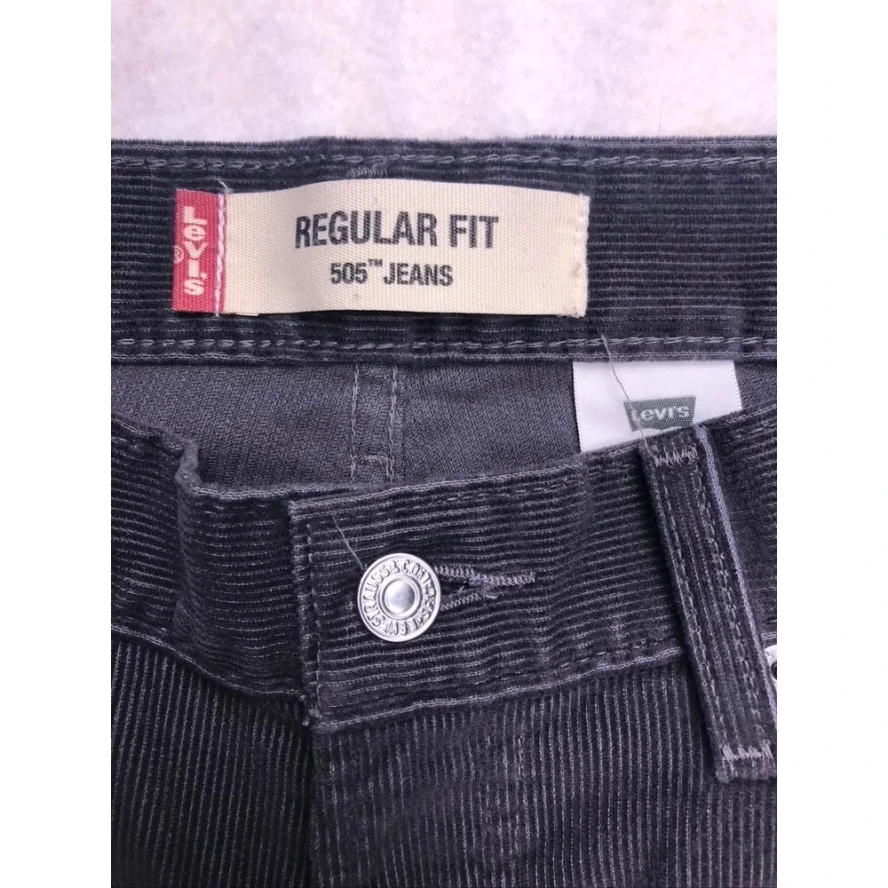Levi's 505 Regular Fit Pants Mens 34x30 Charcoal Grey Classic‎ Corduroy Jeans